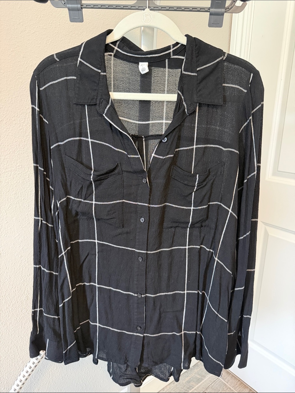 bp Black Shirt with White Windowpane Check